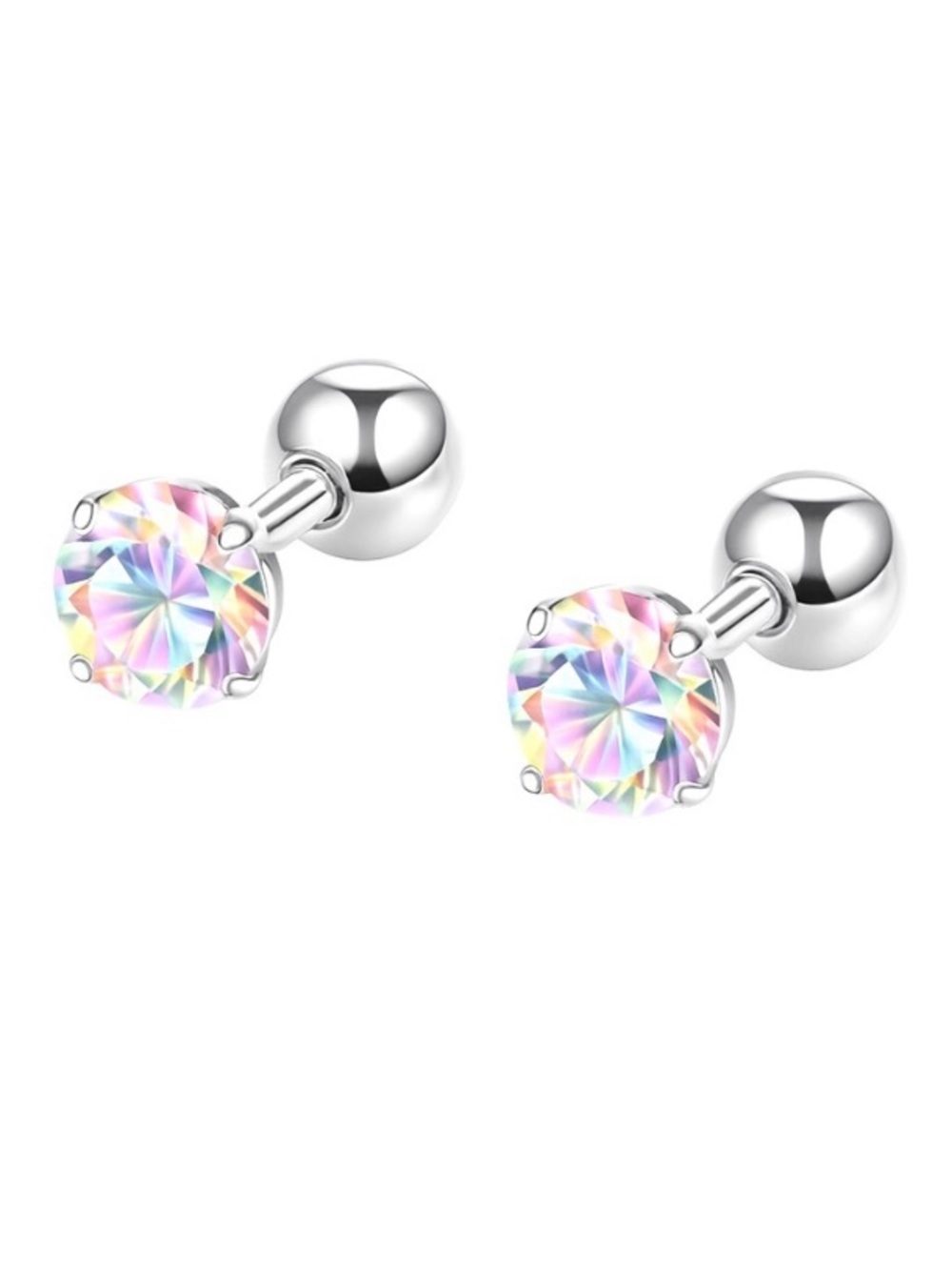 16G Stainless Steel CZ Barbell Stud Earrings - 6mm Iridescent